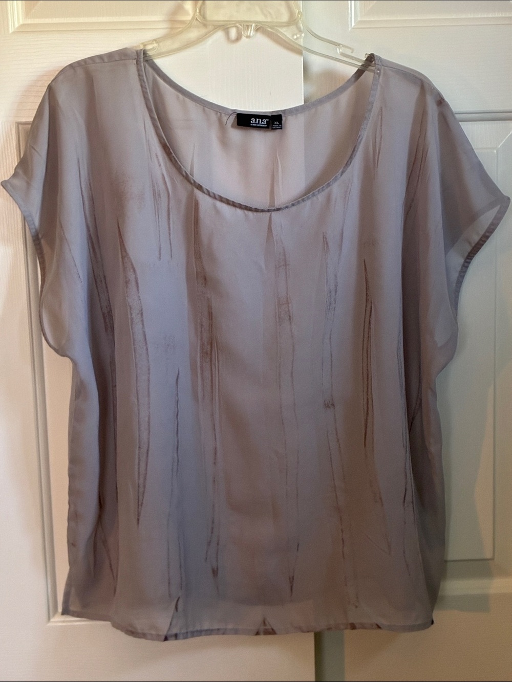 a.n.a Sheer Lavender-Taupe Short Sleeve Blouse